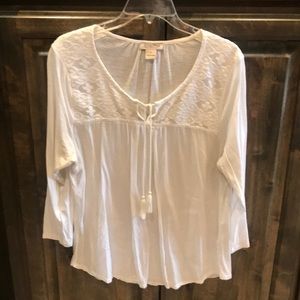 Lucky Brand Ivory Peasant Tassel Top L $79!!